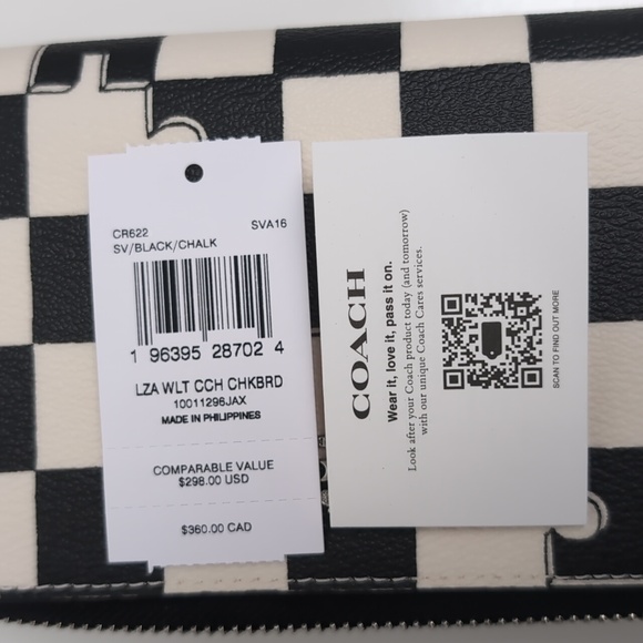 Coach CR622 Long Zip Around Wallet With Checkerboard Print BLACK( Last One) - Picture 12 of 12